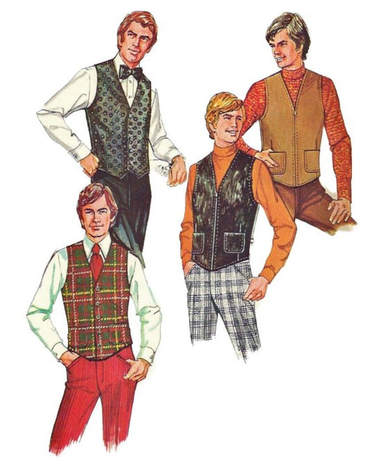 1970s RETRO Mens Set Of Vests Pattern McCALLS 3021 Gentlemens Lined Vests Button or Zip Front Styles Casual or Formal Size Large Vintage Sewing Pattern