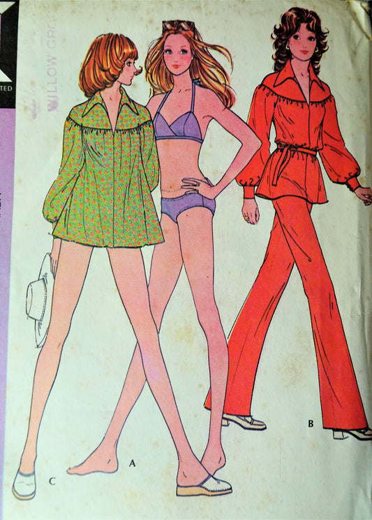1970s CUTE Swimsuit,Beach Cover Up or Smock Top and Pants Pattern McCALLS 3209 Bust 38 Vintage Sewing Pattern FACTORY FOLDED