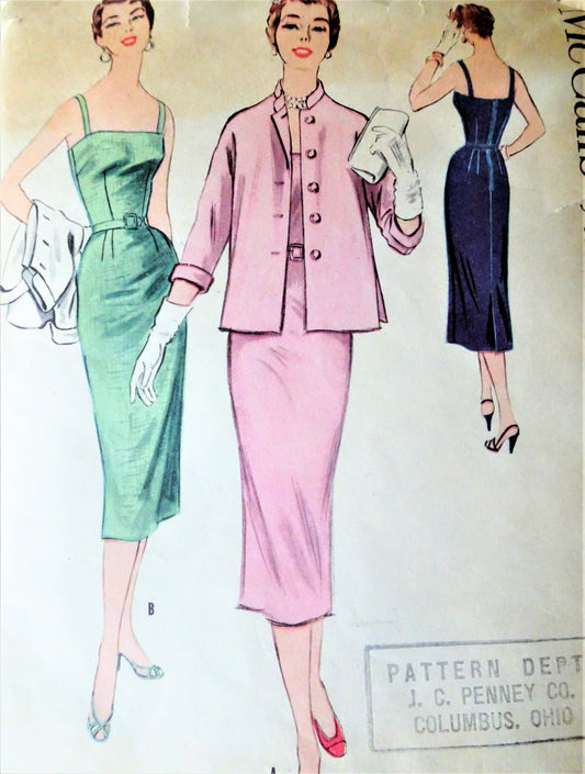 1950s STUNNING Slim Dress and Jacket Pattern McCALLS 3219 Strappy Sundress or Cocktail Party Dress, Loose Jacket Bust 32 Vintage Sewing Pattern