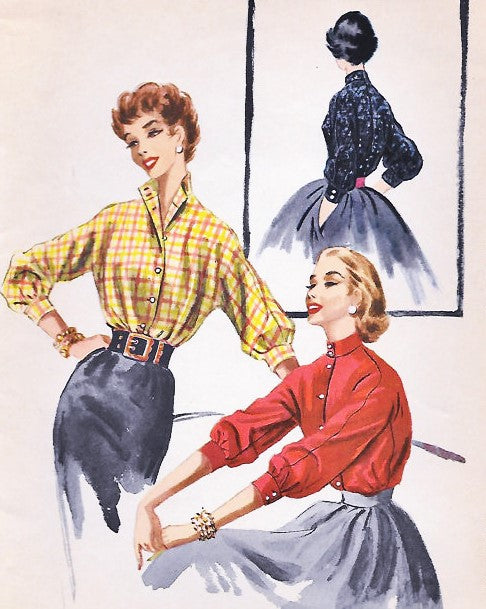 1950s Fab Casual Blouse Pattern McCALLS 3450 Dolman Sleeves Wing or High Collar Bust 32 Vintage Sewing Pattern