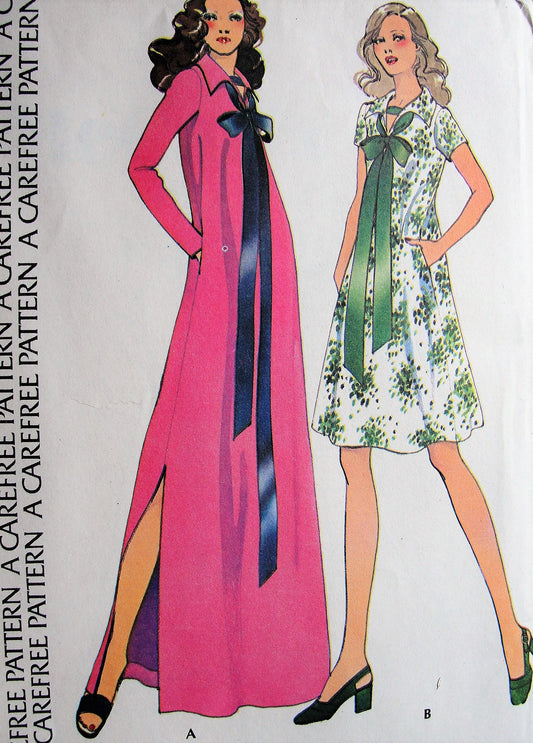 1970s Retro HAUTE Dress in Two Lengths with Ribbon Collar and Pockets McCalls 3592 Vintage Sewing Pattern Bust 31 1/2