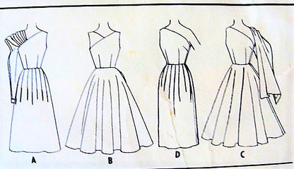 STUNNING 1950s One SHOULDER DRAPED Scarf SARI Design Evening Party Dress Pattern McCALLS 3605 Slim or Full Skirted Dazzling Design Bust 30 Vintage Sewing Pattern