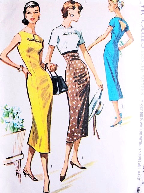 1950s SIZZLING Sheath Dress and Jacket Pattern McCALLS 3685 Figure Show Off Day or Cocktail Party Dress Cut Out Back Bust 32 Vintage Sewing Pattern
