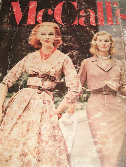 1950s  BEAUTIFUL Cocktail Dinner Party Evening Dress Pattern McCALLS 3990 Slim or Full Skirt Surplice Bodice Figure Flattering Design Bust 36 Vintage Sewing Pattern