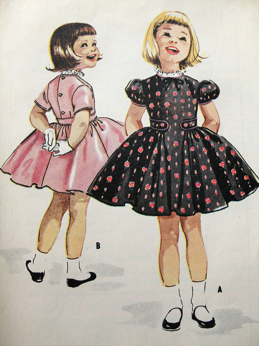 1950s Vintage CUTE Childs Dress with Puffed or Short Sleeves McCalls 4383  Chest 23 Sewing Pattern