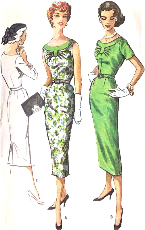 1950s GLAM Day or Cocktail Party Dress Pattern McCALLS 4412 Slim Sheath Dress Bust 36 Vintage Sewing Pattern