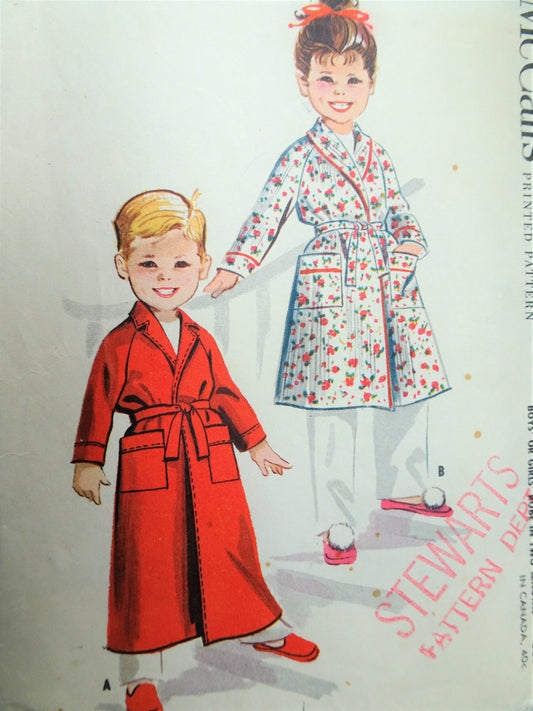 1950s Little Boys or Girls Bath Robe Pattern McCALLS 4613 Childrens Robe in 2 Lengths Size 3 Vintage Sewing Pattern