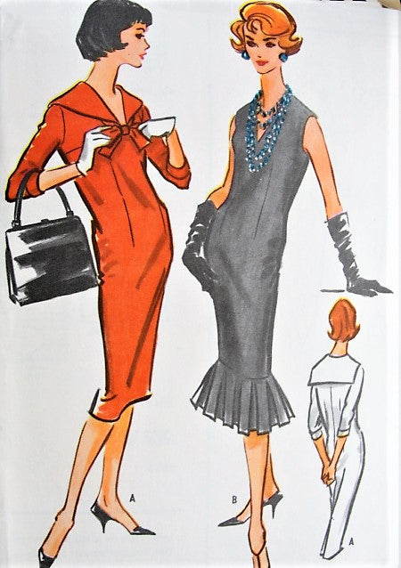 1950s CHEMISE Day or Evening Party Dress Pattern McCALLS 4622 Straight Slim Dress With or Without Flounce V Neckline Dress Bust 32 Vintage Sewing Pattern FACTORY FOLDED