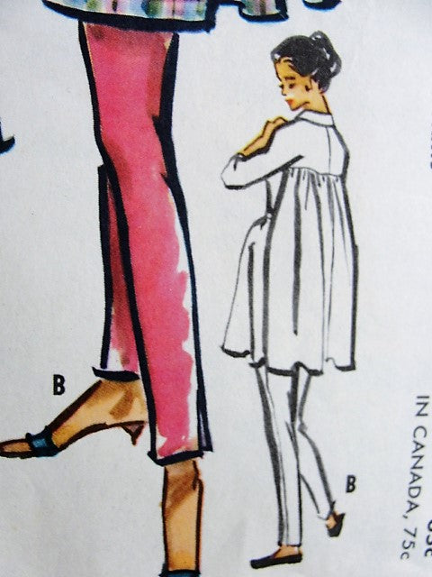 1950s CHIC Lounging Robe and Skinny Pants Pattern McCALLS 4635 Lovely Full Back Hostess Robein 2 Lengths Bust 32 Vintage Sewing Pattern