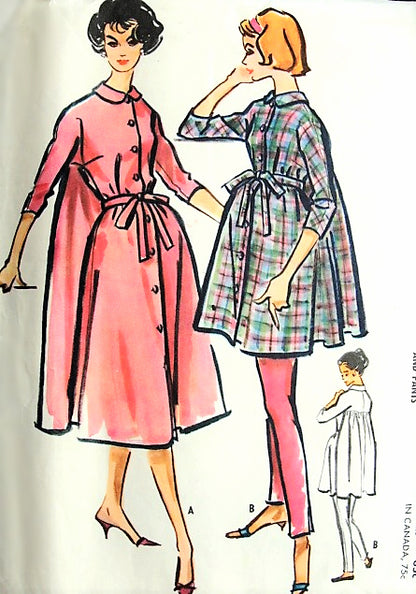 1950s CHIC Lounging Robe and Skinny Pants Pattern McCALLS 4635 Lovely Full Back Hostess Robein 2 Lengths Bust 32 Vintage Sewing Pattern