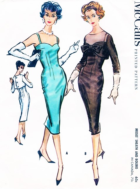 1950s BOMBSHELL Cocktail Sheath Dress and Bolero Jacket Pattern McCALLs 4666 Sweetheart Neckline Evening Dress Button Back Jacket Bust 34 Vintage Sewing Pattern
