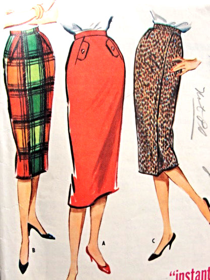 1950s Classy Pencil Skirt Pattern McCALLS 4680 One Yard One Pattern Piece Instant Skirt 3 Styles Vintage Sewing Pattern