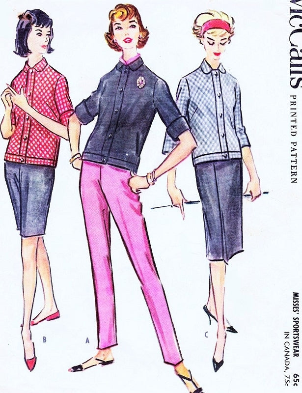 1950s Perfect Weekend Sportswear Pattern McCALLS 4724 Slim Skirt,OverBlouse,Slim Cigarette Pants and Bermuda Shorts Bust 32 Vintage Sewing Pattern