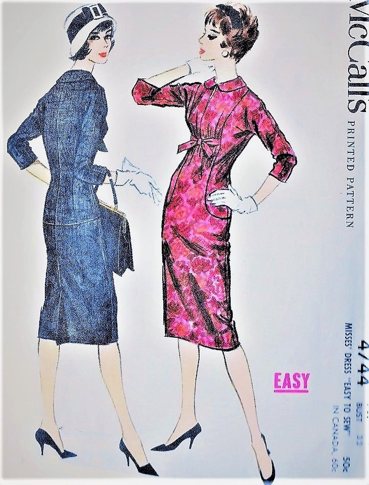 50s STUNNING Sheath Cocktail Party or Day Dress Pattern McCALLS 4744 Slim Figure Show Off EASY To Sew Dress Bust 32 Vintage Sewing Pattern