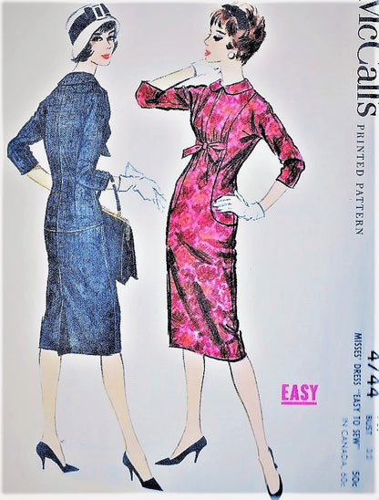 50s STUNNING Sheath Cocktail Party or Day Dress Pattern McCALLS 4744 Slim Figure Show Off EASY To Sew Dress Bust 32 Vintage Sewing Pattern