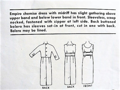 1950s CLASSY Chemise Empire Dress and Button Back Bolero Jacket Pattern McCALLS 4748 Flattering Design Day or Cocktail Party Evening Dress Bust 32 Vintage Sewing Pattern