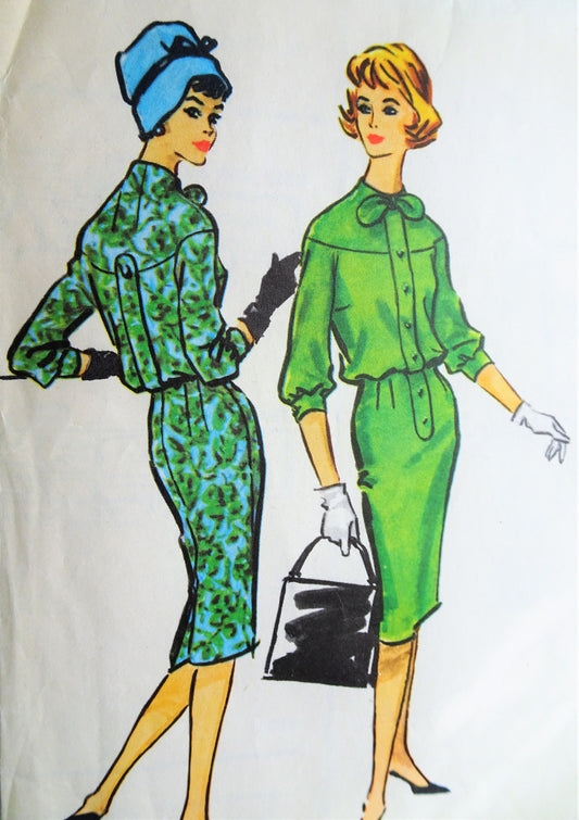 1950s CLASSY Blouson Slim ShirtWaist Dress Pattern McCALLS 4837 Chic Details Bust 38 Vintage Sewing Pattern