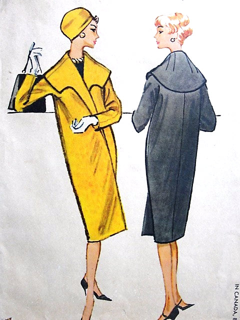 1950s ELEGANT Slim Clutch Coat Pattern McCalls 4853 Luxury Cape Collar Perfect Day or Evening Bust 32 Vintage Sewing Pattern