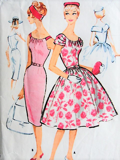 1950s GLAM Draped Neckline Slim or Full Skirt Cocktail Party Dress Pattern McCALLS 4957 Two Flattering Designs Bust 31 Vintage Sewing Pattern