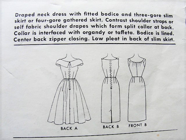 1950s GLAM Draped Neckline Slim or Full Skirt Cocktail Party Dress Pattern McCALLS 4957 Two Flattering Designs Bust 31 Vintage Sewing Pattern