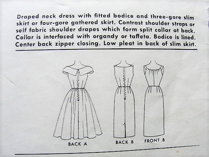 1950s GLAM Draped Neckline Slim or Full Skirt Cocktail Party Dress Pattern McCALLS 4957 Two Flattering Designs Bust 31 Vintage Sewing Pattern