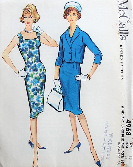 1950s CLASSY Sleeveless Sheath Dress with Jacket McCall's 4968 Bust 35 Vintage Sewing Pattern