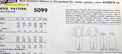 1950s CHIC Pierre Cardin Unique Suit Pattern McCALLs 5099 Stunning Slim Skirt 2 Pc Suit , Unique Striking Stand Up Collar Version  Bust 34 Vintage Sewing Pattern