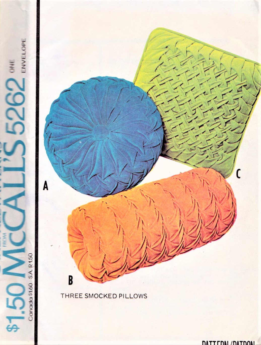 1970s VINTAGE SMOCKED PILLOWS CUSHIONS Pattern McCALLS 5262 Three Smocked Pillows Smocking Pattern Vintage Craft Pattern