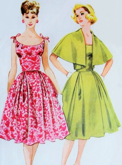1950s LOVELYl Cocktail Party Dress Pattern McCALLS 5289 Hannah Troy Design Full Skirt Cocktail Dress Unique Jacket Bust 31 Vintage Sewing Pattern