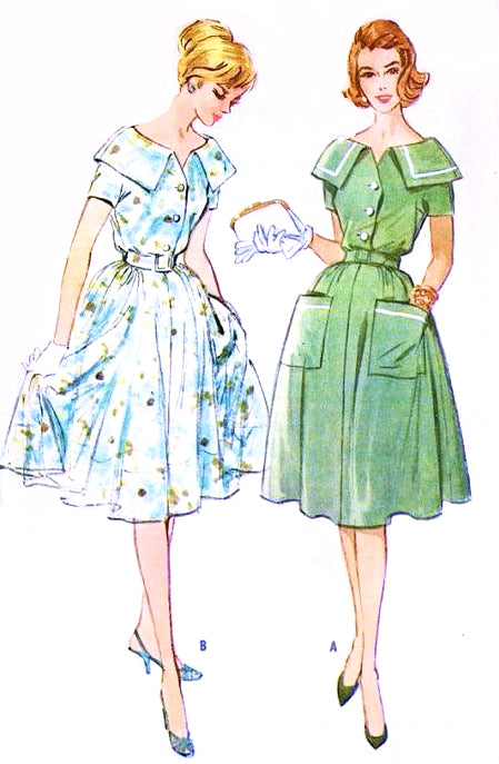 1960s Lovely Portrait Neckline Shirtwaist Dress Pattern McCALLS 5356 Daytime With Pockets or Cocktail Party Version Bust 32 Vintage Sewing Pattern