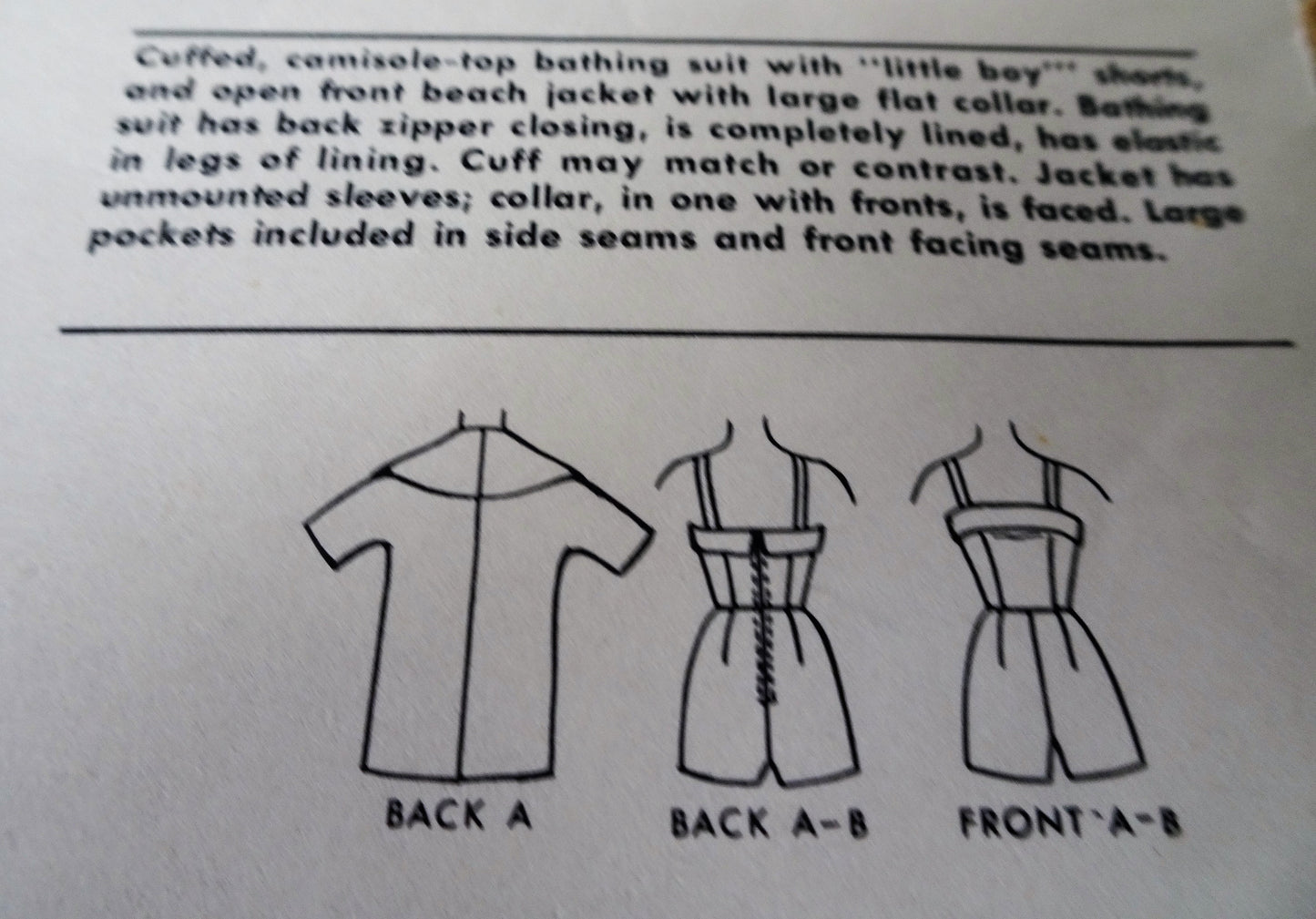 1960s FABULOUS Swimsuit and Beach Coverup Pattern McCALLS 5375 Lovely Bathing Suit, Beach Jacket Bust 32 Vintage Sewing Pattern