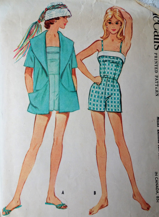 1960s FABULOUS Swimsuit and Beach Coverup Pattern McCALLS 5375 Lovely Bathing Suit, Beach Jacket Bust 32 Vintage Sewing Pattern