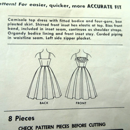 1960 LOVELY Brigitte Bardot Style Dress Pattern McCALLS 5406 Beautiful Fitted Camisole Top Bodice Flattering Shelf Bust Shirred Inset, Box Pleated Skirt Evening Cocktail Dress Bust 35 Vintage Sewing Pattern