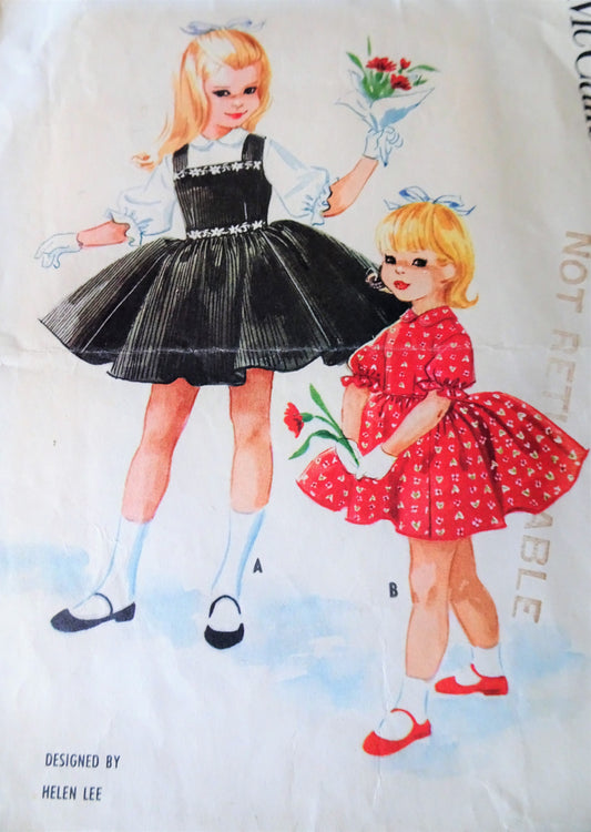 1960 HELEN LEE Designer Girls Dress or Jumper Pattern McCALLS 5573 Very Full Skirted Dress, Adorable Design, Girls Size 5 Vintage Sewing Pattern