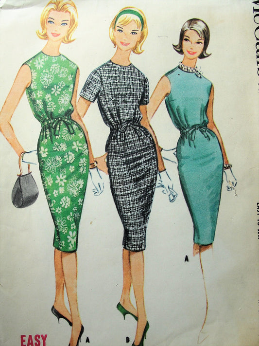 1960s Vintage CLASSY Slim Dress with Drawstring Waist McCalls 5699 Sewing Pattern Bust 32
