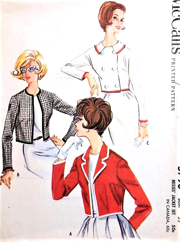 1960s CLASSY Short Jackets Pattern McCALLS 5790  Versatile Waist Length Jackets Three Styles  Bust 32 Vintage Sewing Pattern