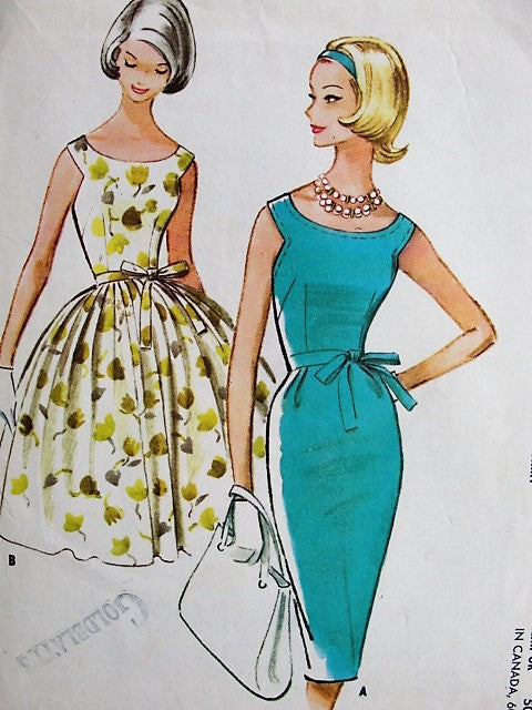 1960s EFFORTLESS Scoop Neck Dress with Slim or Full Skirt McCalls 5813 Bust 34 Vintage Sewing Pattern