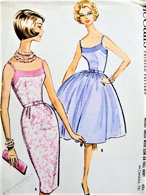 1960s Cocktail Party Dress Pattern McCALLS 5842 FLIRTY Dress with Slim or Full Skirt Bust 32 Vintage Sewing Pattern