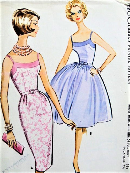 1960s Cocktail Party Dress Pattern McCALLS 5842 FLIRTY Dress with Slim or Full Skirt Bust 32 Vintage Sewing Pattern
