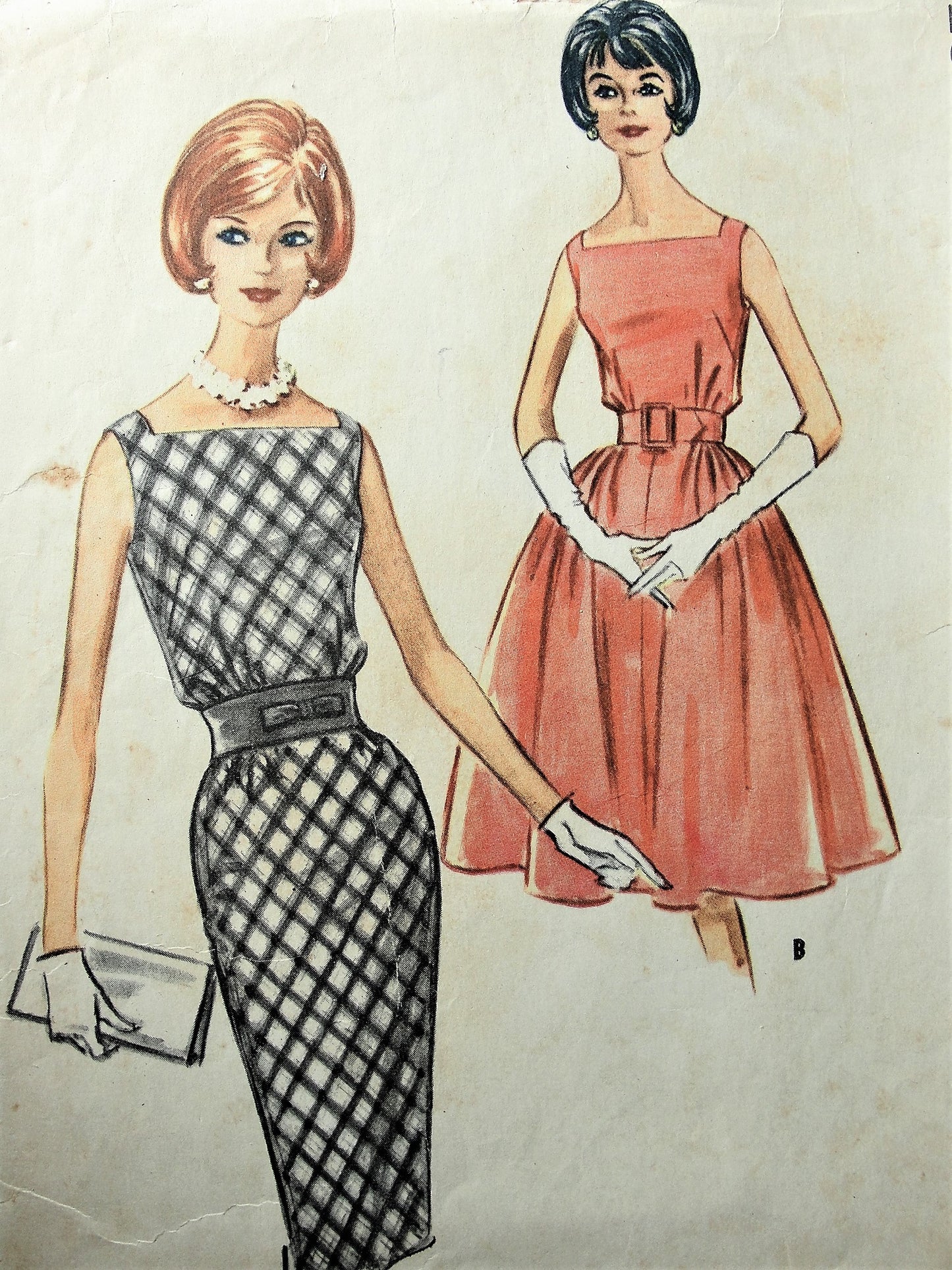 1960s Vintage CLASSIC Dress with Square Neckline and Slim or Full Skirt McCalls 5846 Sewing Pattern Bust 34