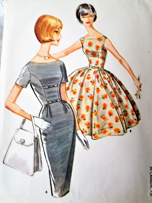 1960s LOVELY Day or Evening Party Dress Pattern McCALLS 5885 Slim or Full Skirt Dress,Figure Flattering, Bust 34 Vintage Sewing Pattern
