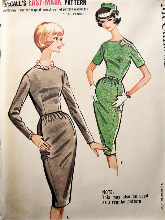 1960s Vintage CLASSIC Slim Dress with Dart Fitted Bodice McCalls 6004 Sewing Pattern Bust 32