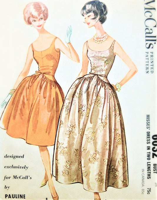 1960s GORGEOUS Pauline Trigere Evening Dress or Gown Pattern McCALLS 6032 Cocktail Party or Gala Ball Gown Length, Lovely Design Details,Bust 34 Vintage Sewing Pattern FACTORY FOLDED