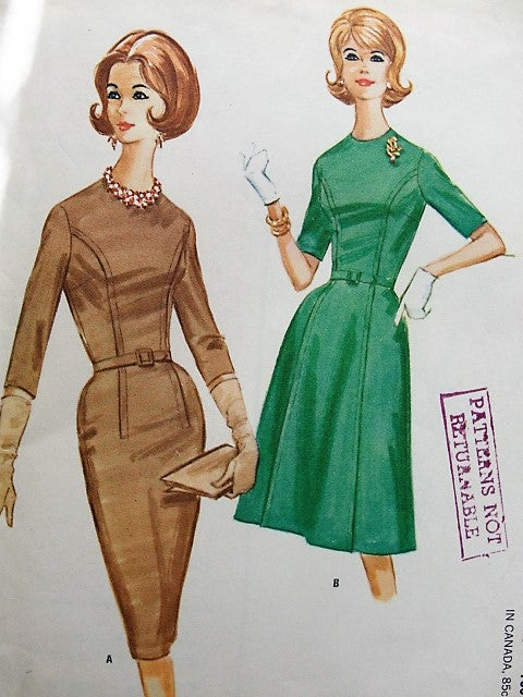 1960s Vintage CHIC Dress with Slim or Full Skirt McCalls 6034 Bust 34 Sewing Pattern