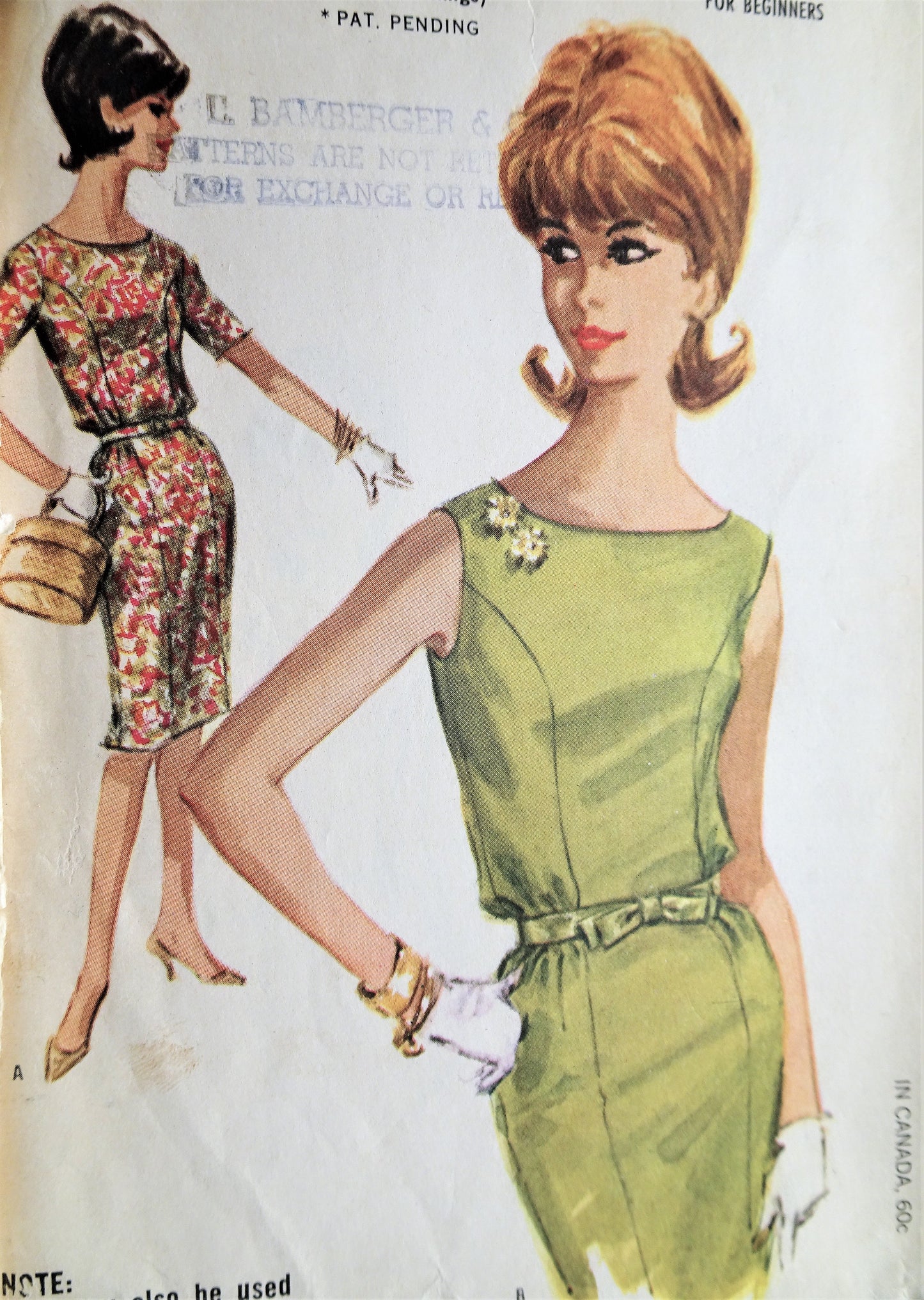 1960s Vintage ELEGANT Dress with Bateau Neckline and Five-Gored Skirt McCalls 6181 Sewing Pattern Bust 32