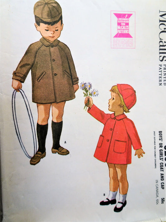 1960s CHARMING Boys or Girls Coat and Hat Pattern McCALLS 6255 Sweet Styles Size 4 Childrens Vintage Sewing Pattern