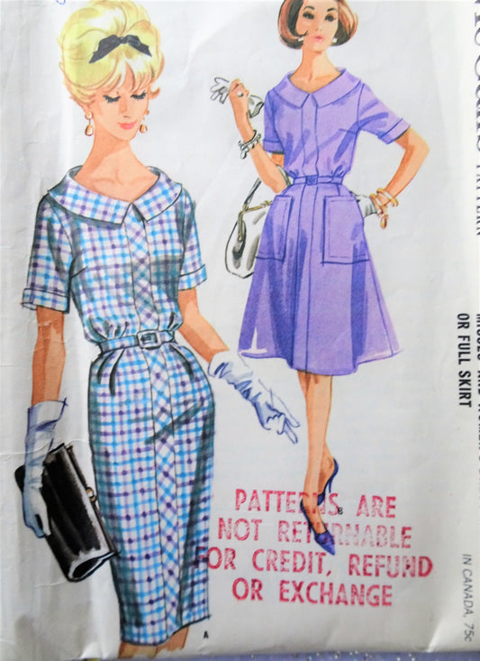 Early 60s Slim or Full Skirt Dress Pattern McCALLS 6280 Pretty Neckline Design, Bust 36 Vintage Sewing Pattern FACTORY FOLDED