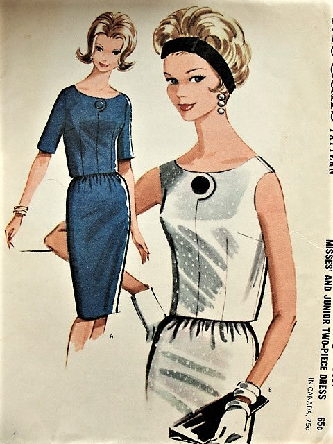 1960s CUTE Slim 2 Pc Dress Pattern McCALLS 6355 Day or Party Bust 32 Vintage Sewing Pattern