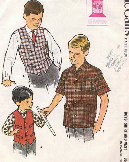 Early 1960s Boys Shirt and Vest Pattern McCalls 6453 Vintage Sewing Pattern FACTORY FOLDED