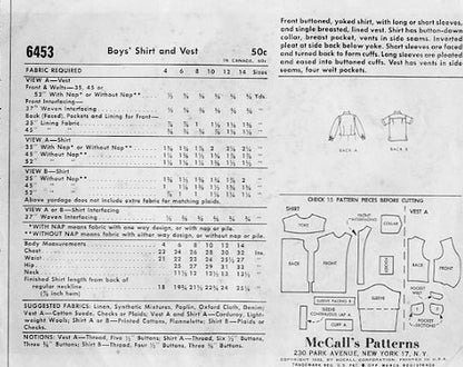 Early 1960s Boys Shirt and Vest Pattern McCalls 6453 Vintage Sewing Pattern FACTORY FOLDED